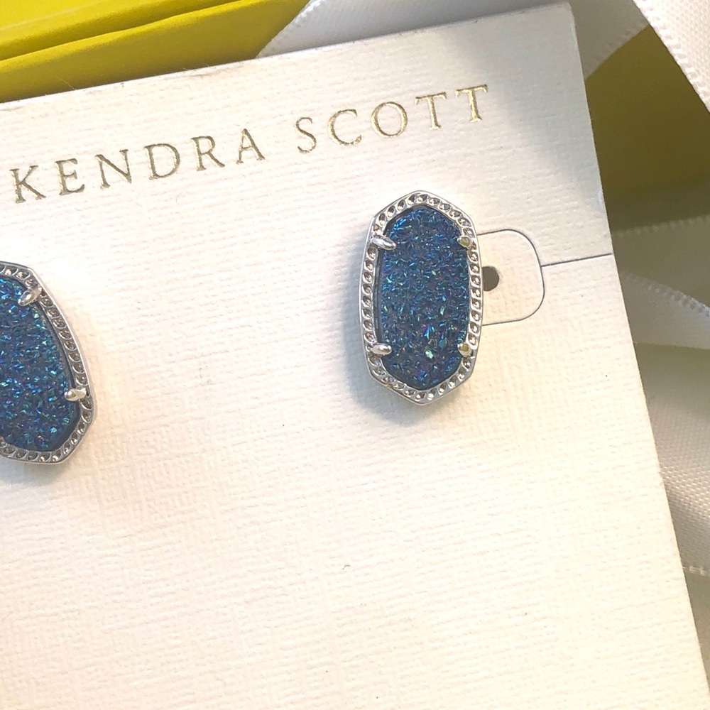 NWT Rare & Retired Kendra Scott Ellie Earrings Light Blue Drusy & Silver WOW! - Picture 7 of 15